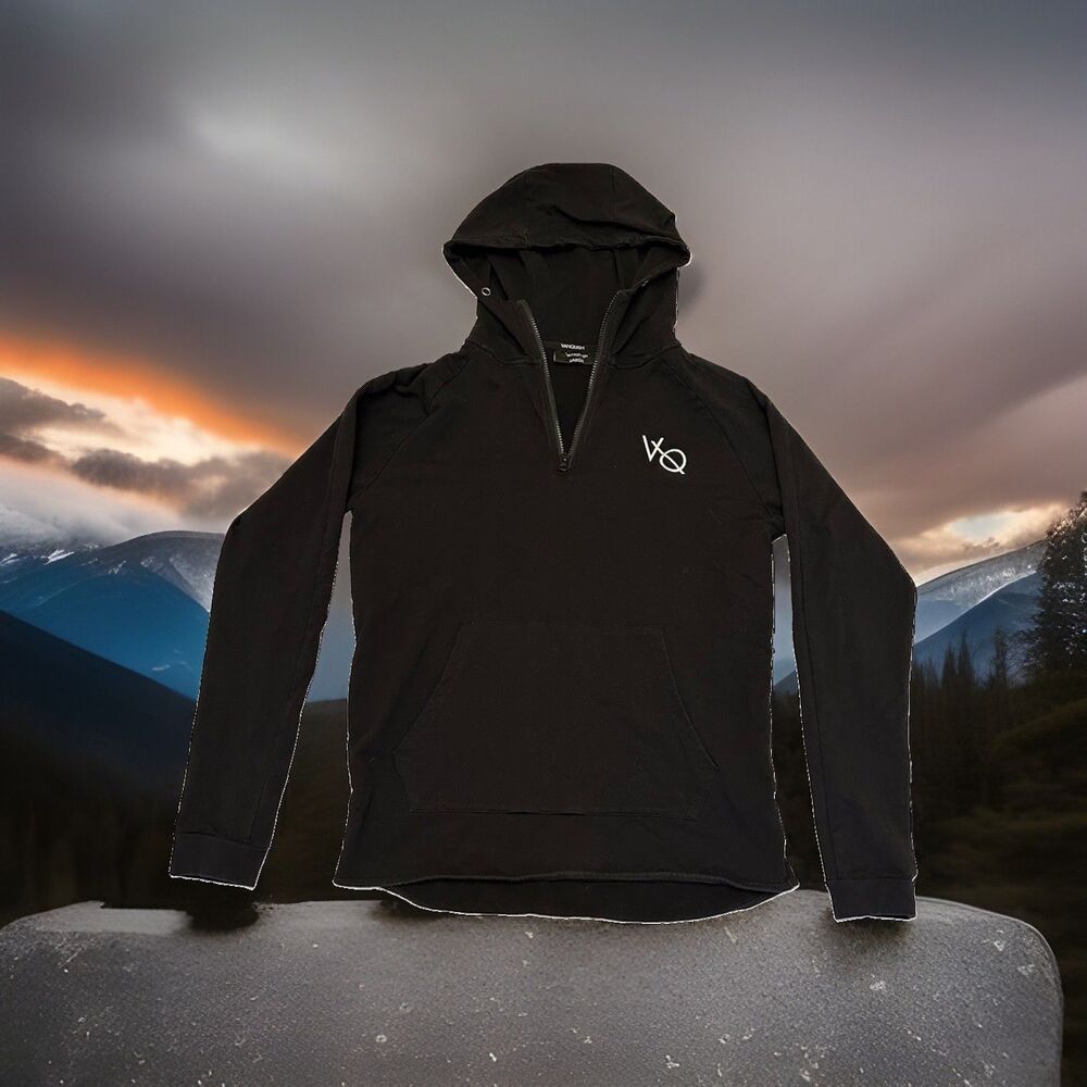 Vanquish Fitness Hoodie 1/4 Zip Men L Black Jacket Sweatshirt Gym Cotton